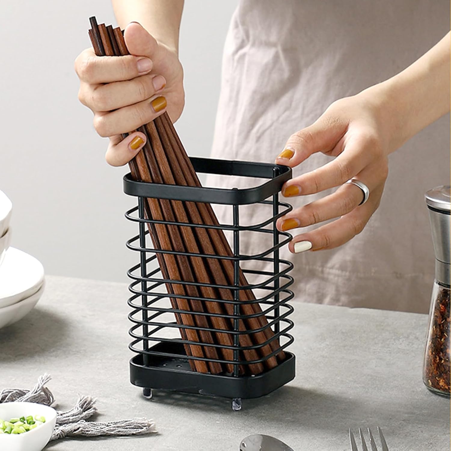 Kitchen utensil storage, cutlery basket stainless steel kitchen utensil holder stainless steel for worktop kitchen utensil holder cutlery holder worktop cutlery basket for kitchen utensils - Image 2