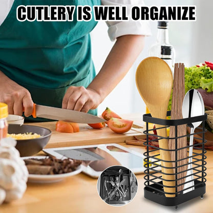 Stainless Steel Kitchen Utensil Holder - Countertop Cutlery Basket - Stainless Steel - Round Pot for Spatulas and Cutlery - Silver - Image 4