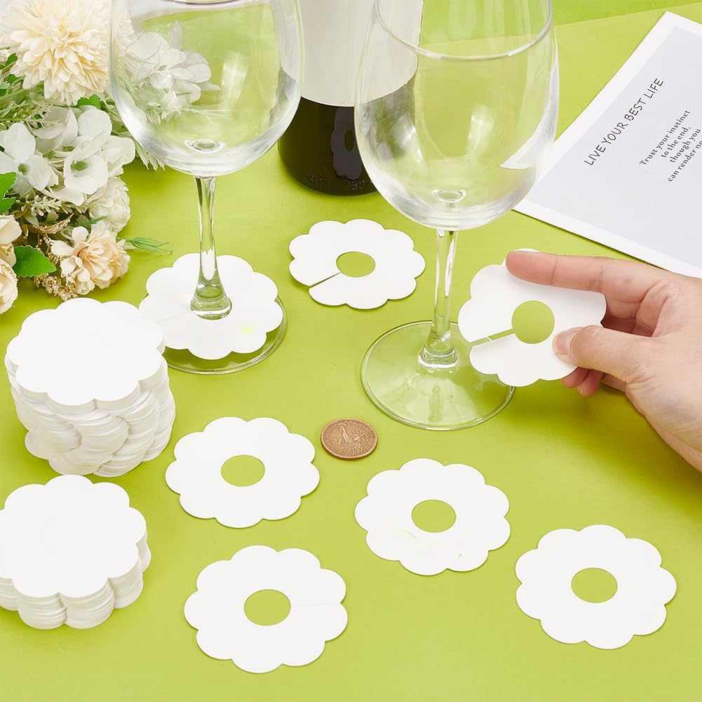 100 Pieces Wine Glass Markers Paper - Blank Flower Place Cards - DIY Wine Hangers for Weddings & Parties - White - Image 2