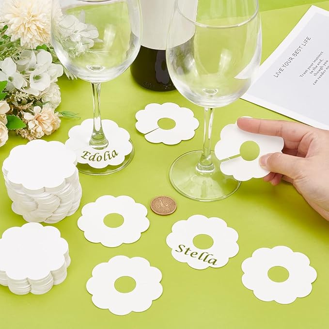 100 Pieces Wine Glass Markers Paper - Blank Flower Place Cards - DIY Wine Hangers for Weddings & Parties - White - Image 4