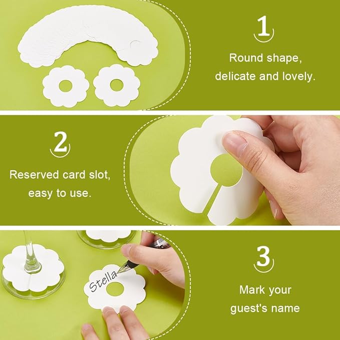 300 Pieces Wine Glass Markers Paper - Blank Flower Place Cards - DIY Wine Hangers for Weddings & Parties - White - Image 3