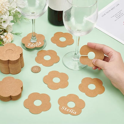 300 Pieces Wine Glass Markers Paper - Blank Flower Place Cards - DIY Wine Hangers for Weddings & Parties - Brown - Image 2