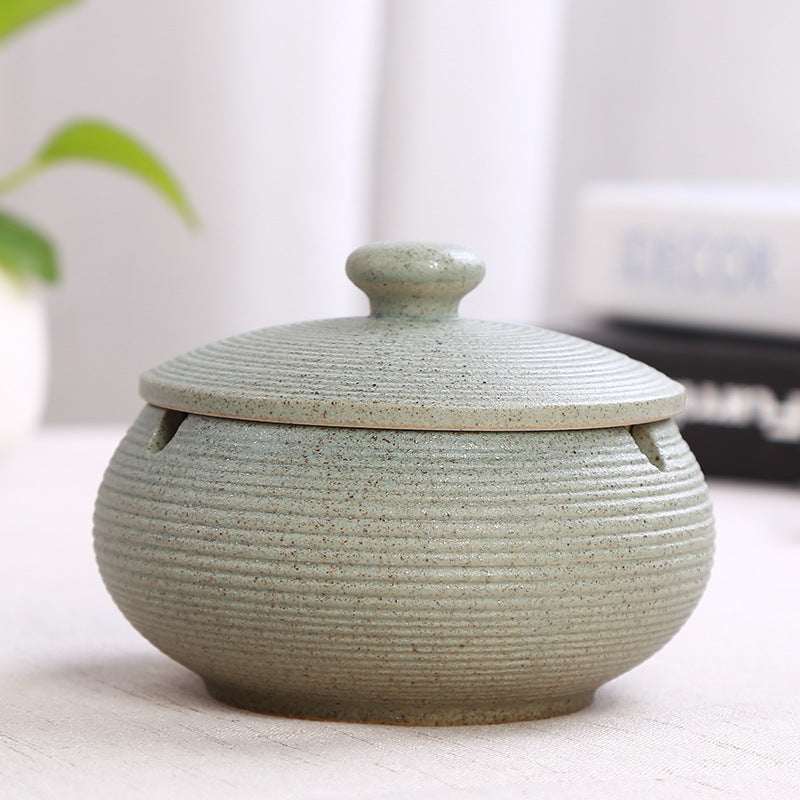 Ceramic Ashtray with Lid - Green - Wind Ashtray for Outdoor & Indoor - Decorative & Anti-Odor