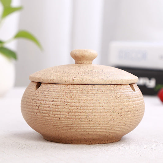 Ceramic Ashtray with Lid - Yellow - Wind Ashtray for Outdoor & Indoor - Decorative & Anti-Odor