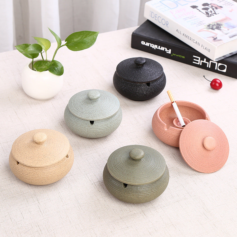 Ceramic Ashtray with Lid - Yellow - Wind Ashtray for Outdoor & Indoor - Decorative & Anti-Odor - Image 2
