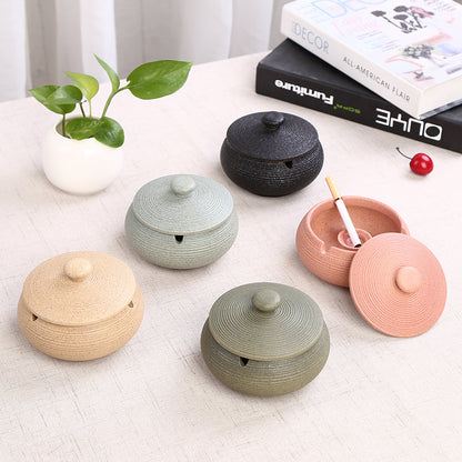 Ceramic Ashtray with Lid - Yellow - Wind Ashtray for Outdoor & Indoor - Decorative & Anti-Odor - Image 2