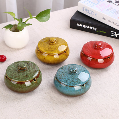 Ceramic Ashtray with Lid - Blue - Wind Ashtray for Outdoor & Indoor Use - Glazed Earthenware - Image 3