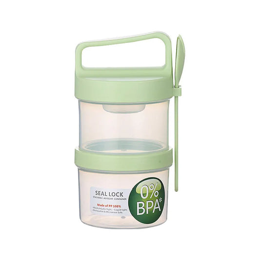 920 mL Portable Salad and Yogurt Cup with Fork, Double-Walled Leakproof Container for Fruit, Oats, Snacks and Lunches, Green