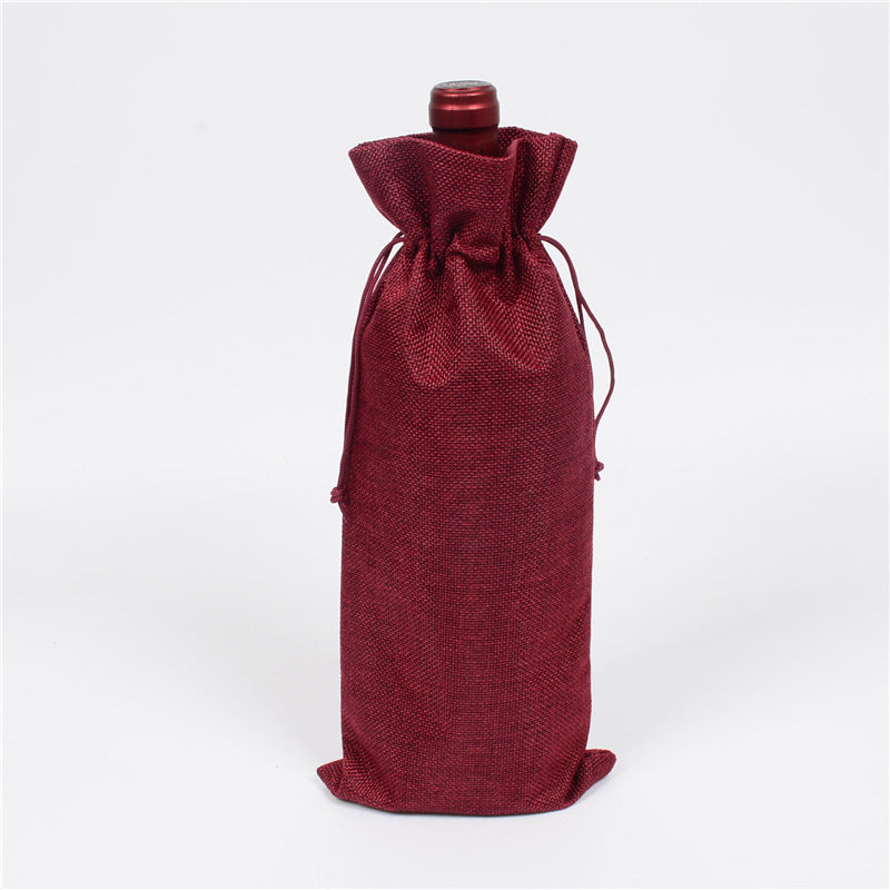 Linen wine bags - jute wine bags - blind tasting - drawstring bags - wine bottle protectors - 10 pieces - red - Image 2