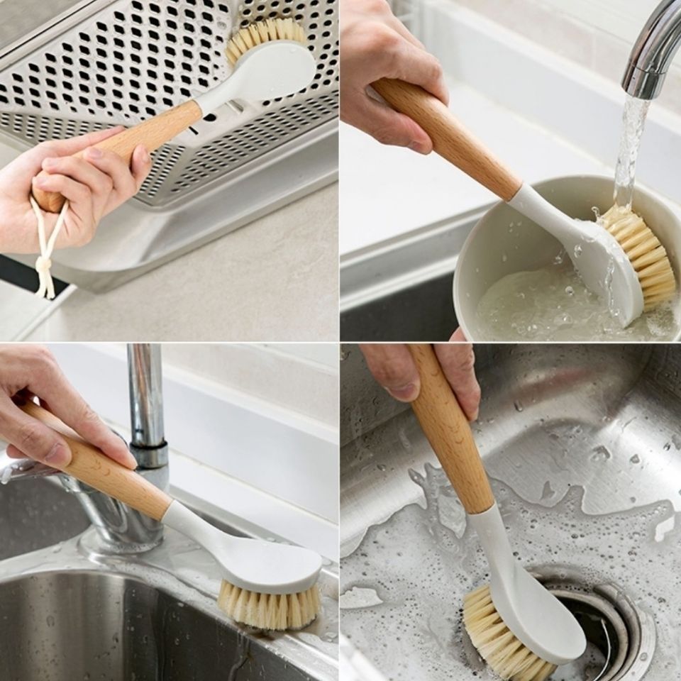 Natural Sisal Dishwashing Brush with Wooden Handle – Eco-Friendly Pan and Dish Brush – Long Handle Kitchen Cleaning Brush – Durable & Scratch-Free - Image 2