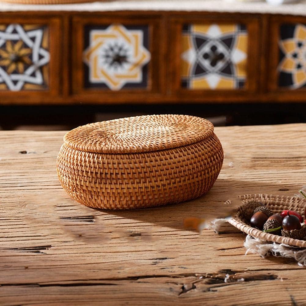 Tea Box - Rattan Storage Box - Hand-woven Storage Box with Lid - Multifunctional Desk Storage Basket - Suitable for home, farmhouse, kitchen, bathroom, picnic, storing food, bread, fruits and other tableware. - Image 2