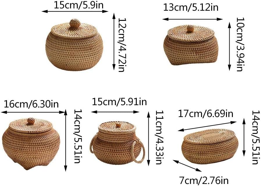 Tea Box - Rattan Storage Box - Hand-woven Storage Box with Lid - Multifunctional Desk Storage Basket - Suitable for home, farmhouse, kitchen, bathroom, picnic, storing food, bread, fruits and other tableware. - Image 4