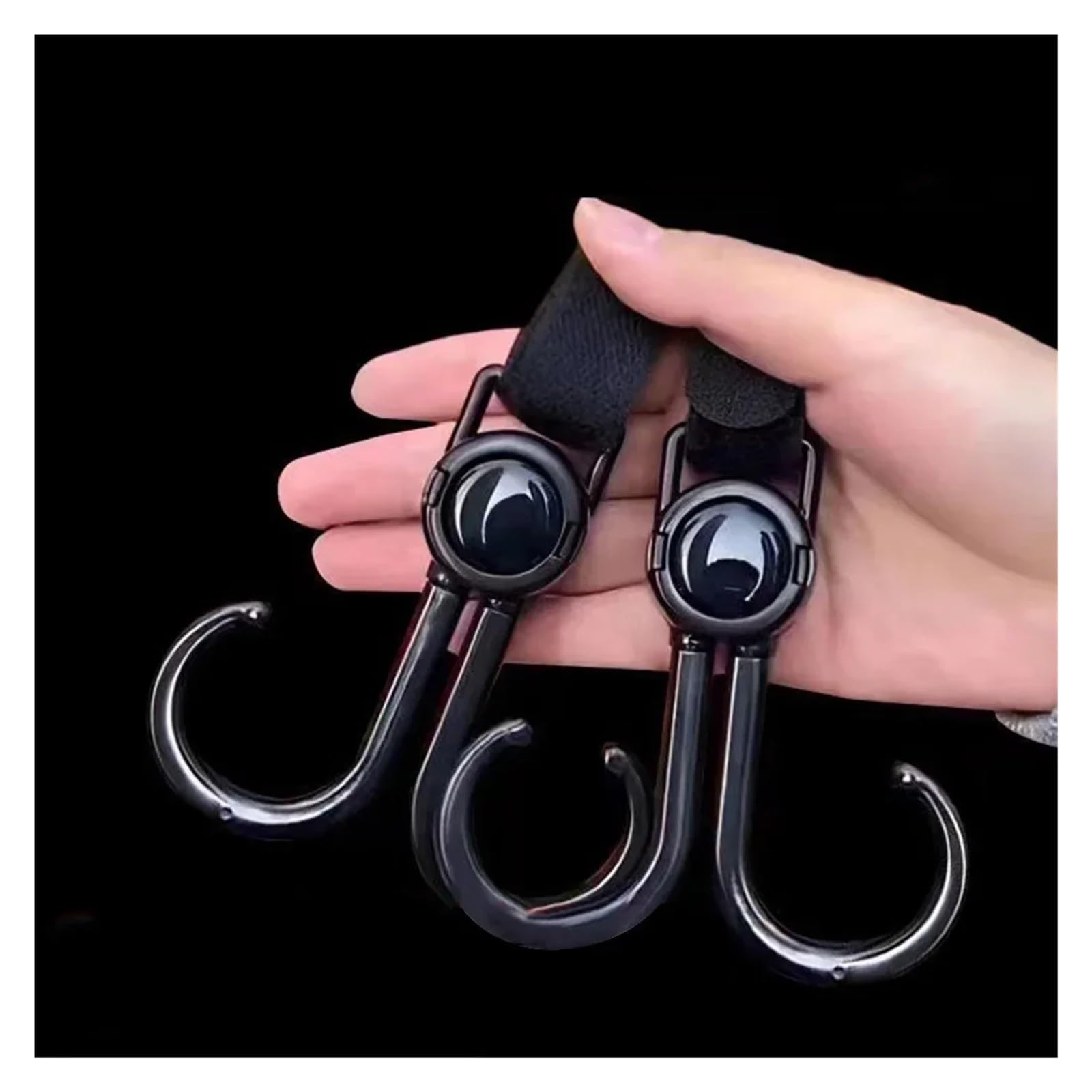 Stroller Hooks - Buggy Hooks - Bag Hooks - Diaper Bag Hooks - Walker Hooks - Stroller Accessories - Mounting Clips - Shopping Hook - Universal Velcro - 360 Degree Rotatable - Black - 4 Pieces - Image 4
