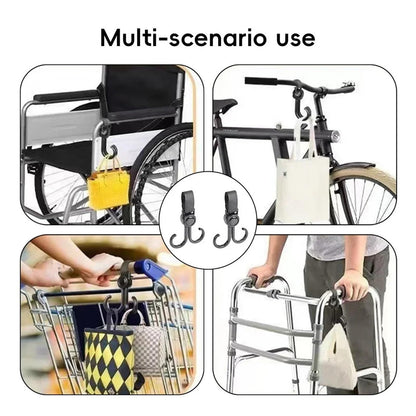 Stroller Hooks - Buggy Hooks - Bag Hooks - Diaper Bag Hooks - Walker Hooks - Stroller Accessories - Mounting Clips - Shopping Hook - Universal Velcro - 360 Degree Rotatable - Black - 4 Pieces - Image 5