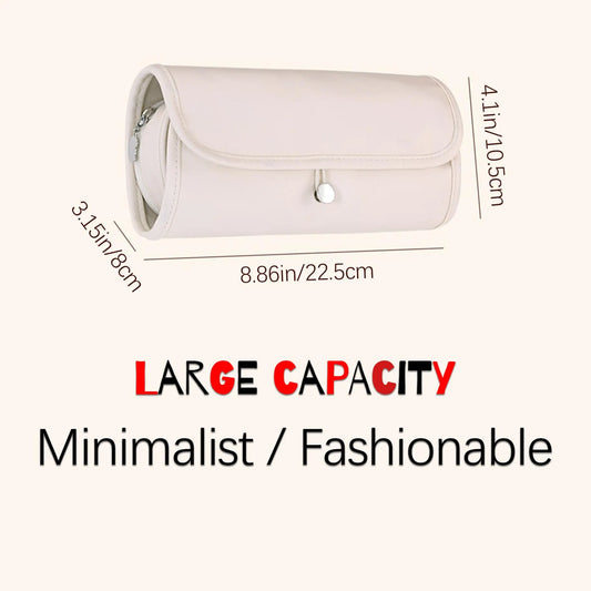Foldable Toiletry Bag, Water-Resistant PU Leather Cosmetic Organiser with Zipped Compartments for Makeup, Skincare and Travel, Beige - Image 2