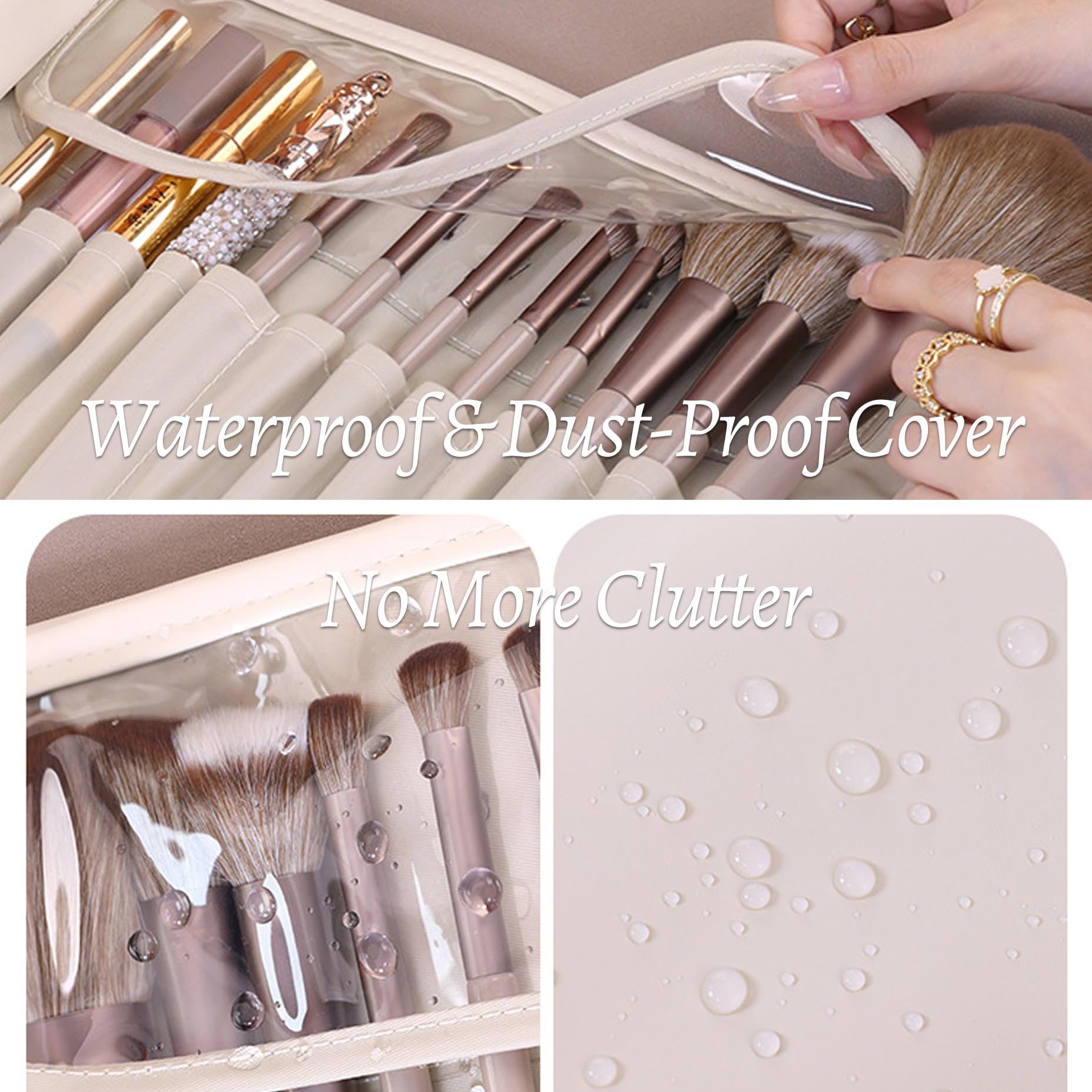 Women's Toiletry Bag - Make Up Bag - Cosmetic Bag - Travel Toiletry Bag - Roll Up Toiletry Bag - Make Up Organizer - Travel Case - Travel Organizer - Make Up Case - Make Up Bag - Luggage Organizer - Cosmetic Case - Toiletry Bag - Beige - 1 Piece - Image 5