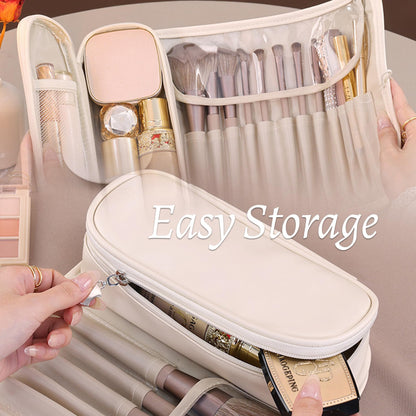 1pcs Toiletry Bag - Makeup Bag - Portable Foldable Makeup Bag, Multi-Compartment Cosmetic Box, Waterproof Travel & Daily Storage Bag Made of PU Leather - Image 4