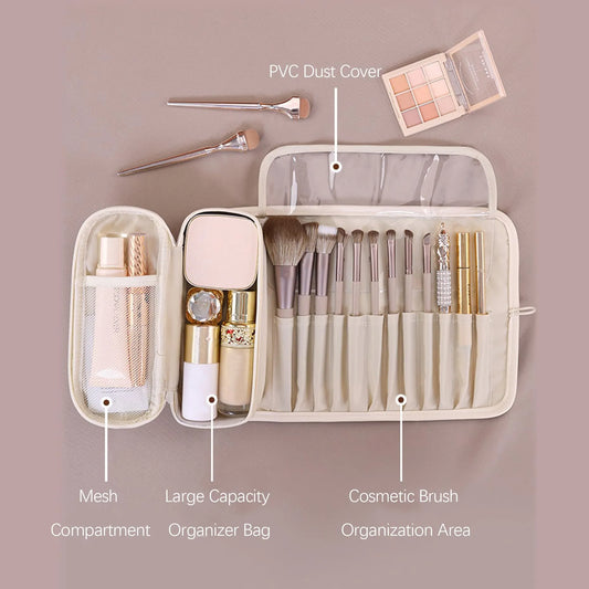 Foldable Toiletry Bag, Water-Resistant PU Leather Cosmetic Organiser with Zipped Compartments for Makeup, Skincare and Travel, Grey - Image 3