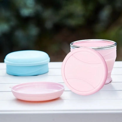 Collapsible Silicone Travel Cup with Lid and Carry Lanyard, Reusable for Hot and Cold Drinks, Camping and Daily Commuting, Blue - Image 4