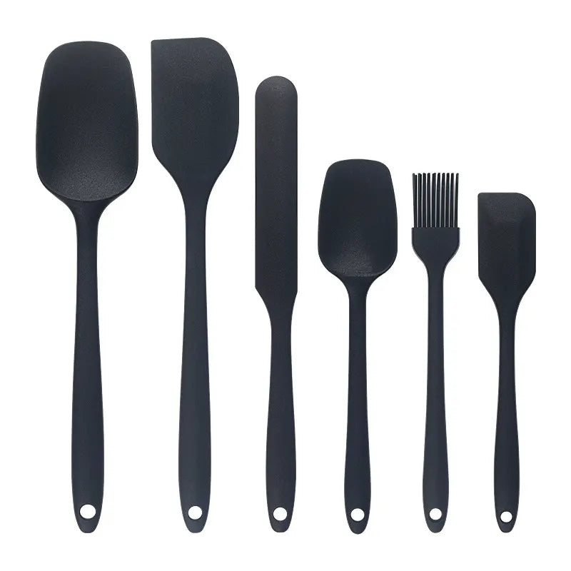 6 Pieces Silicone Kitchen Utensil Set with Heat-Resistant Spatulas, Scrapers and Pastry Brush for Cooking and Baking, Black