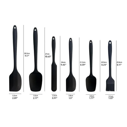 6 Pieces Silicone Kitchen Utensil Set with Heat-Resistant Spatulas, Scrapers and Pastry Brush for Cooking and Baking, Black - Image 2