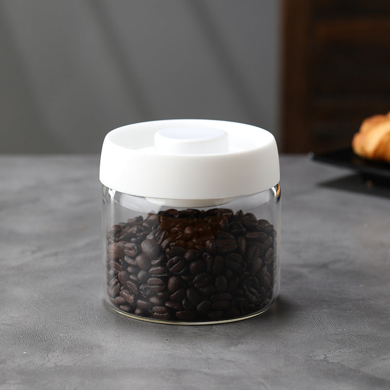 Glass Storage Containers - Storage Tin - Modern, manual vacuum storage tank made of borosilicate glass with moisture-proof lid for kitchen coffee condiments（500ml）