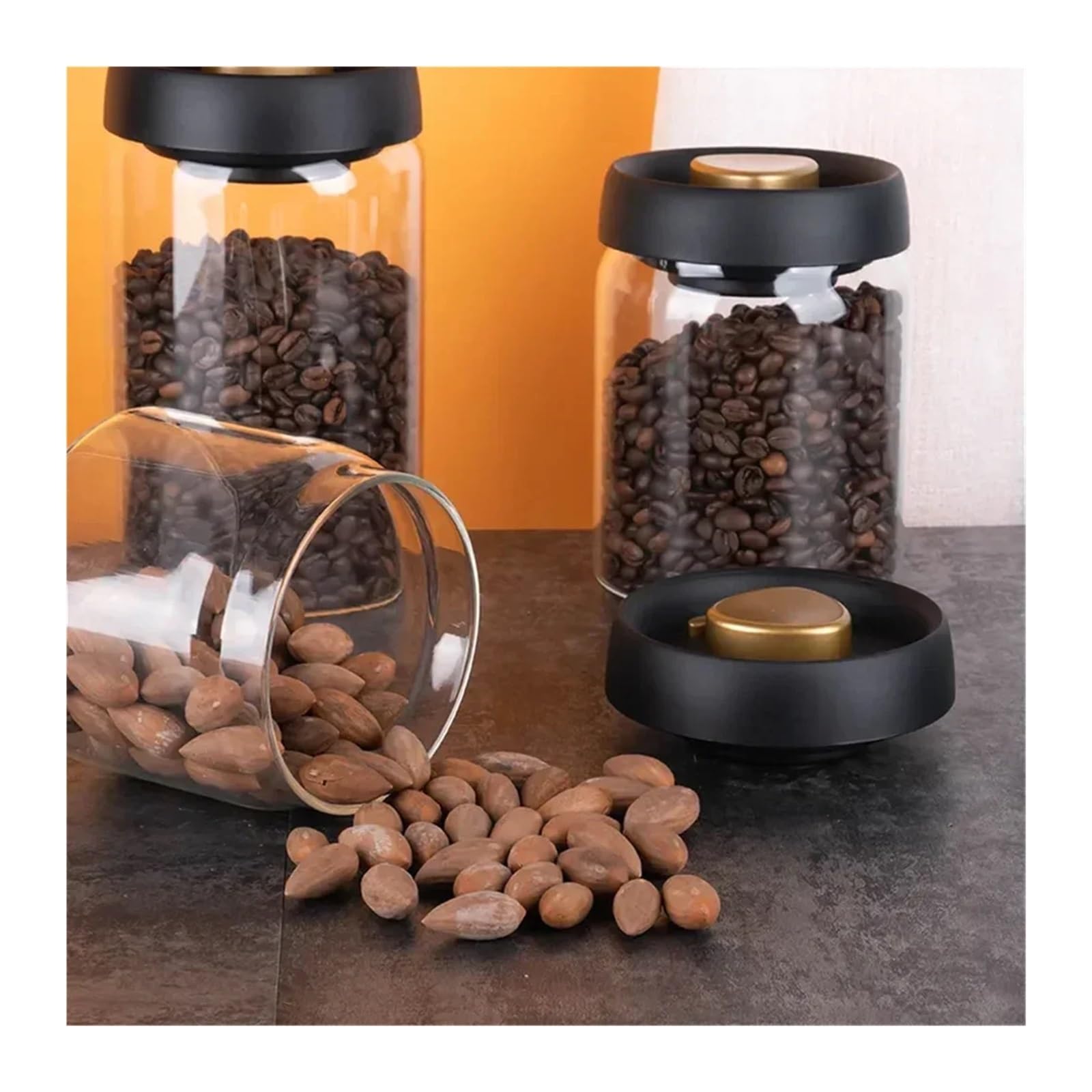 Glass Storage Containers - Storage Tin - Modern, manual vacuum storage tank made of borosilicate glass with moisture-proof lid for kitchen coffee condiments（500ml） - Image 4
