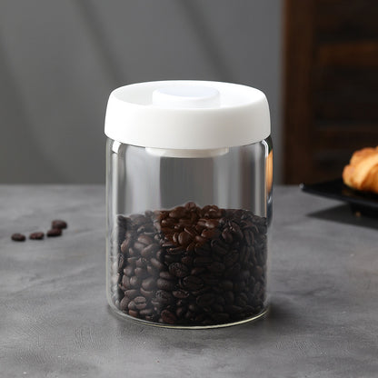 Glass Storage Containers - Storage Tin - Modern, manual vacuum storage tank made of borosilicate glass with moisture-proof lid for kitchen coffee condiments(900ml)