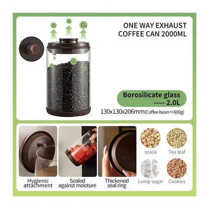 Glass Storage Containers - Storage Tin - Modern, manual vacuum storage tank made of borosilicate glass with moisture-proof lid for kitchen coffee condiments(500ml) - Image 3