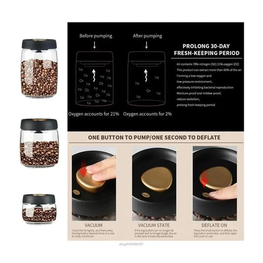 Borosilicate Glass Storage Jar with Vacuum-Seal Black Lid and Gold Knob for Coffee, Tea and Dry Food, Kitchen Pantry Storage, 500ml - Image 5