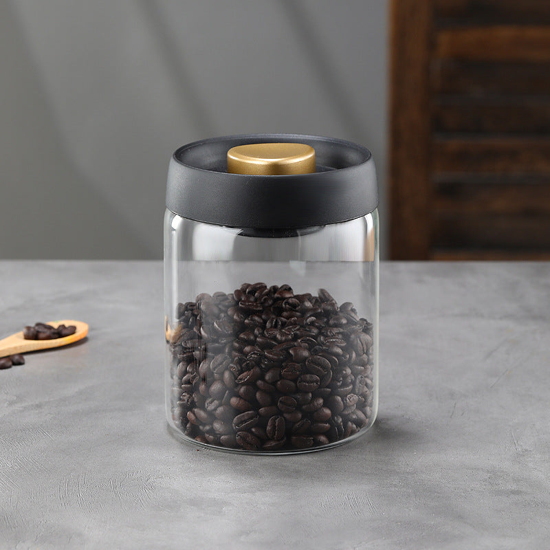 Glass Storage Containers - Storage Tin - Modern, manual vacuum storage tank made of borosilicate glass with moisture-proof lid for kitchen coffee condiments(900ml)