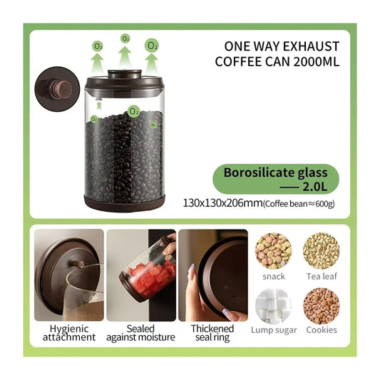 Borosilicate Glass Storage Jar with Vacuum-Seal Black Lid and Gold Knob for Coffee, Tea and Dry Food, Kitchen Pantry Storage, 900ml - Image 3