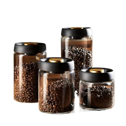 Borosilicate Glass Storage Jar with Vacuum-Seal Black Lid and Gold Knob for Coffee, Tea and Dry Food, Kitchen Pantry Storage, 1800ml - Image 2