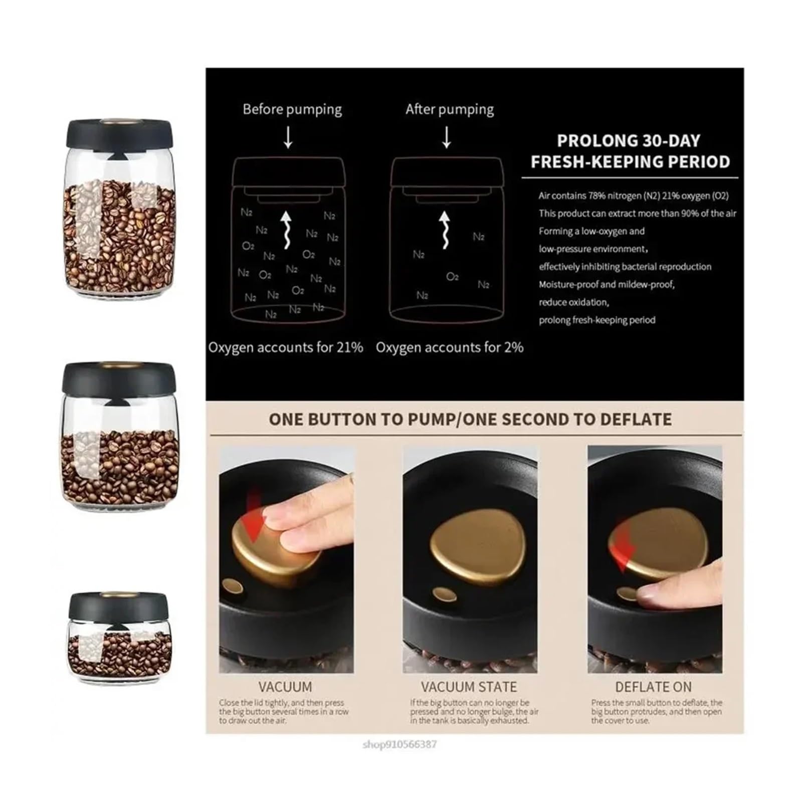 Glass Storage Containers - Storage Tin - Modern, manual vacuum storage tank made of borosilicate glass with moisture-proof lid for kitchen coffee condiments(1800ml) - Image 5