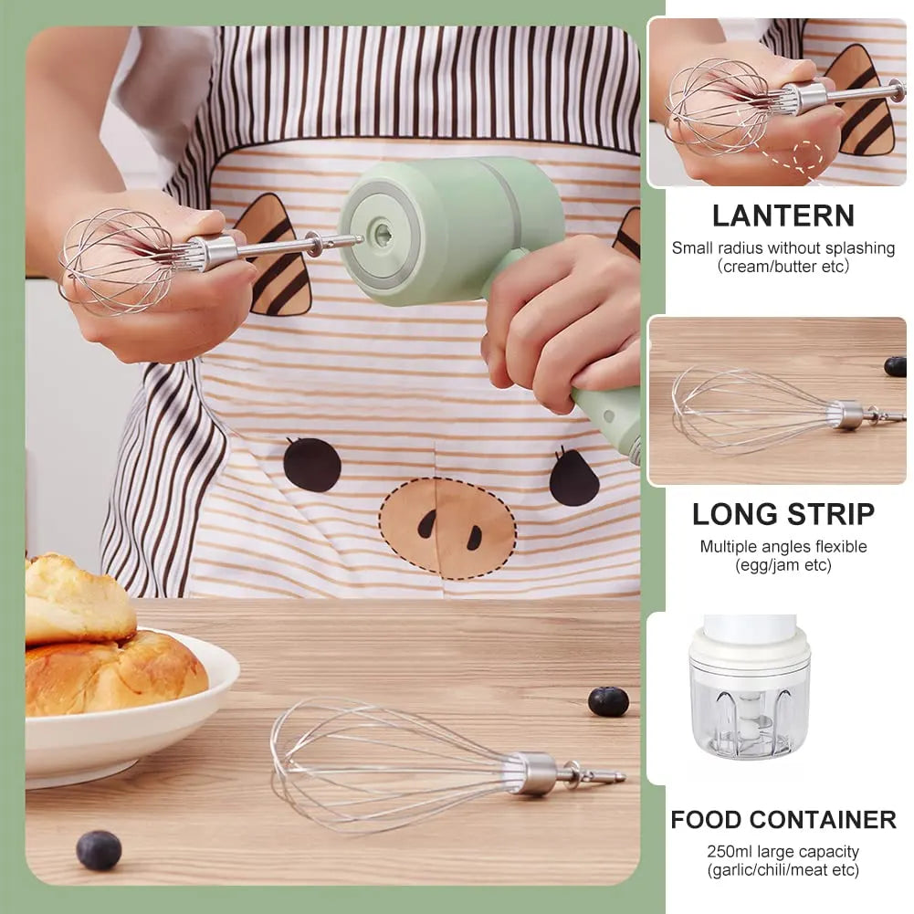 1 Piece Cordless Electric Hand Mixer and Mini Food Chopper with Whisk Attachment for Eggs, Cream, Garlic and Kitchen Prep, White - Image 4