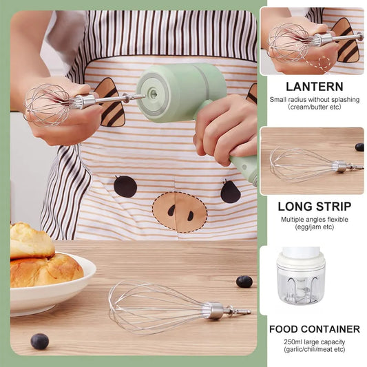 Cordless Electric Hand Mixer and Mini Food Chopper with Whisk Attachment for Eggs, Cream, Garlic and Kitchen Prep, 5.1 cm, White - Image 4