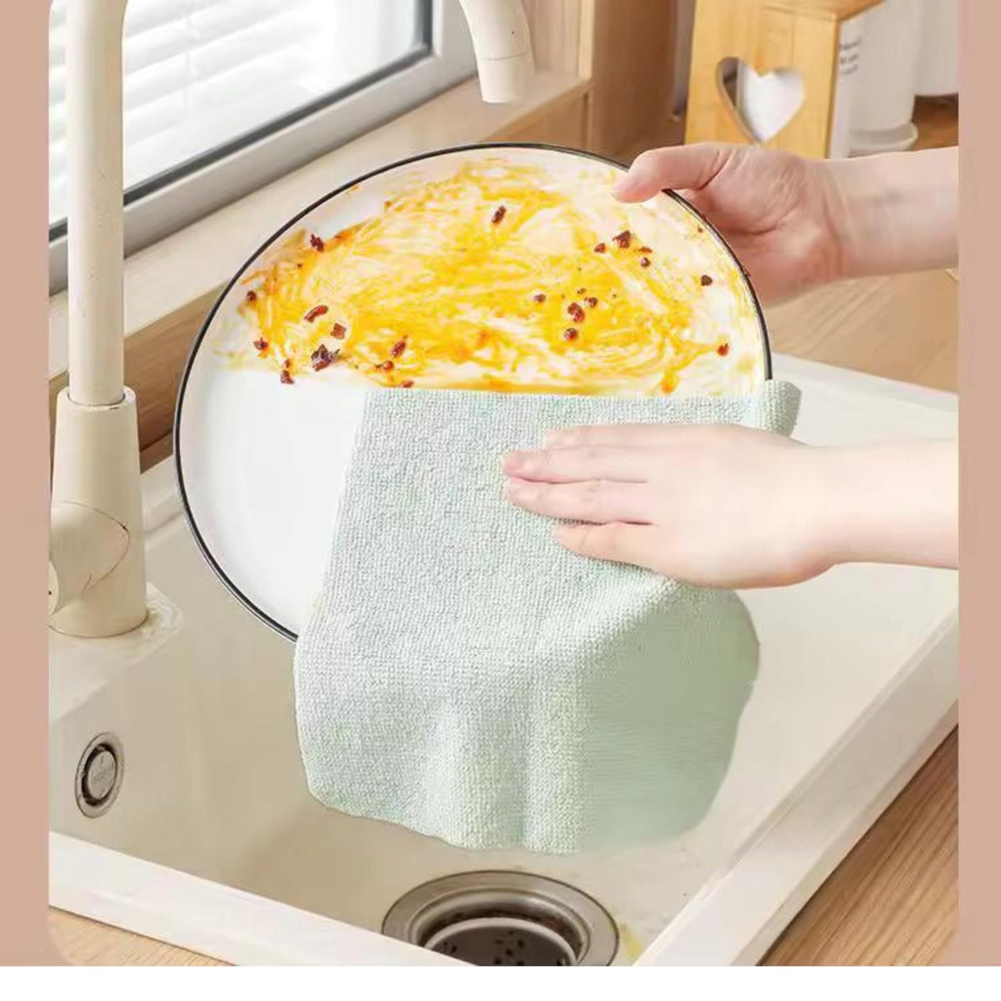 5 PCS Kitchen paper towel/dishcloth/microfiber cleaning cloths | Lint-free | Reusable for home, kitchen, car | Strong water absorption, washable | No streaks, ideal for dishes, glasses, and countertops - Image 6