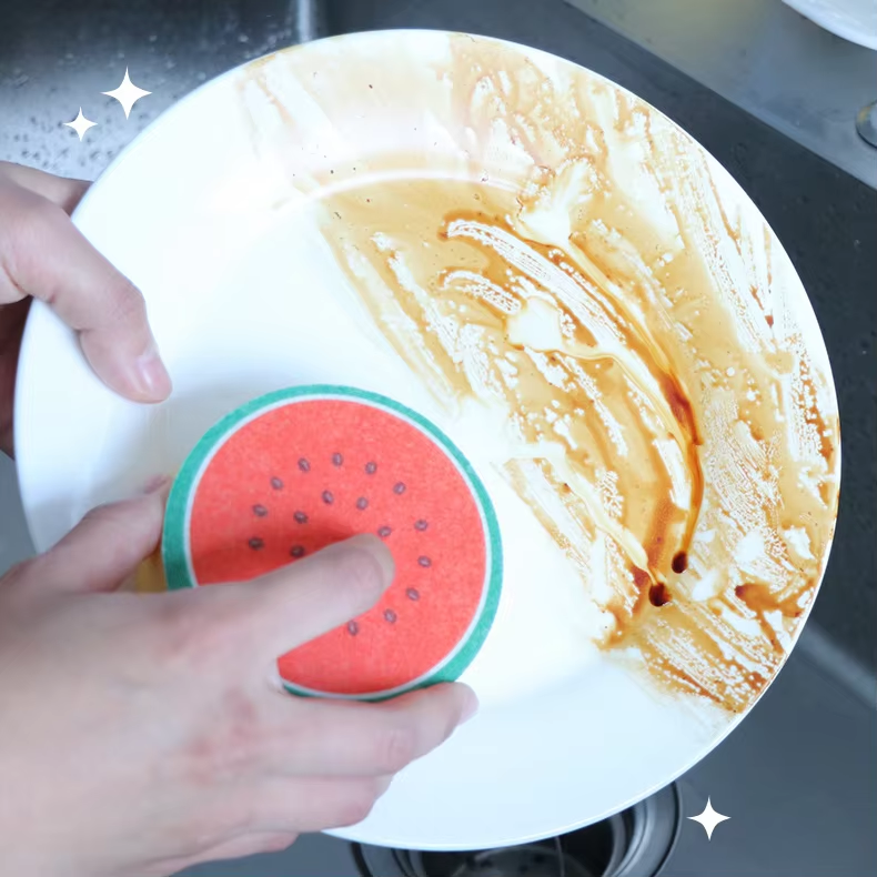 Kitchen Cleaning Sponge | Thick scouring pad | Suitable for dishes, pans, and fruit bowls | Powerful cleaning, durable, and long-lasting(watermelon) - Image 4