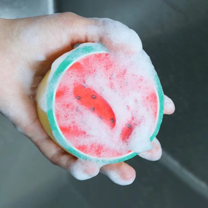 Kitchen Cleaning Sponge | Thick scouring pad | Suitable for dishes, pans, and fruit bowls | Powerful cleaning, durable, and long-lasting(watermelon) - Image 5