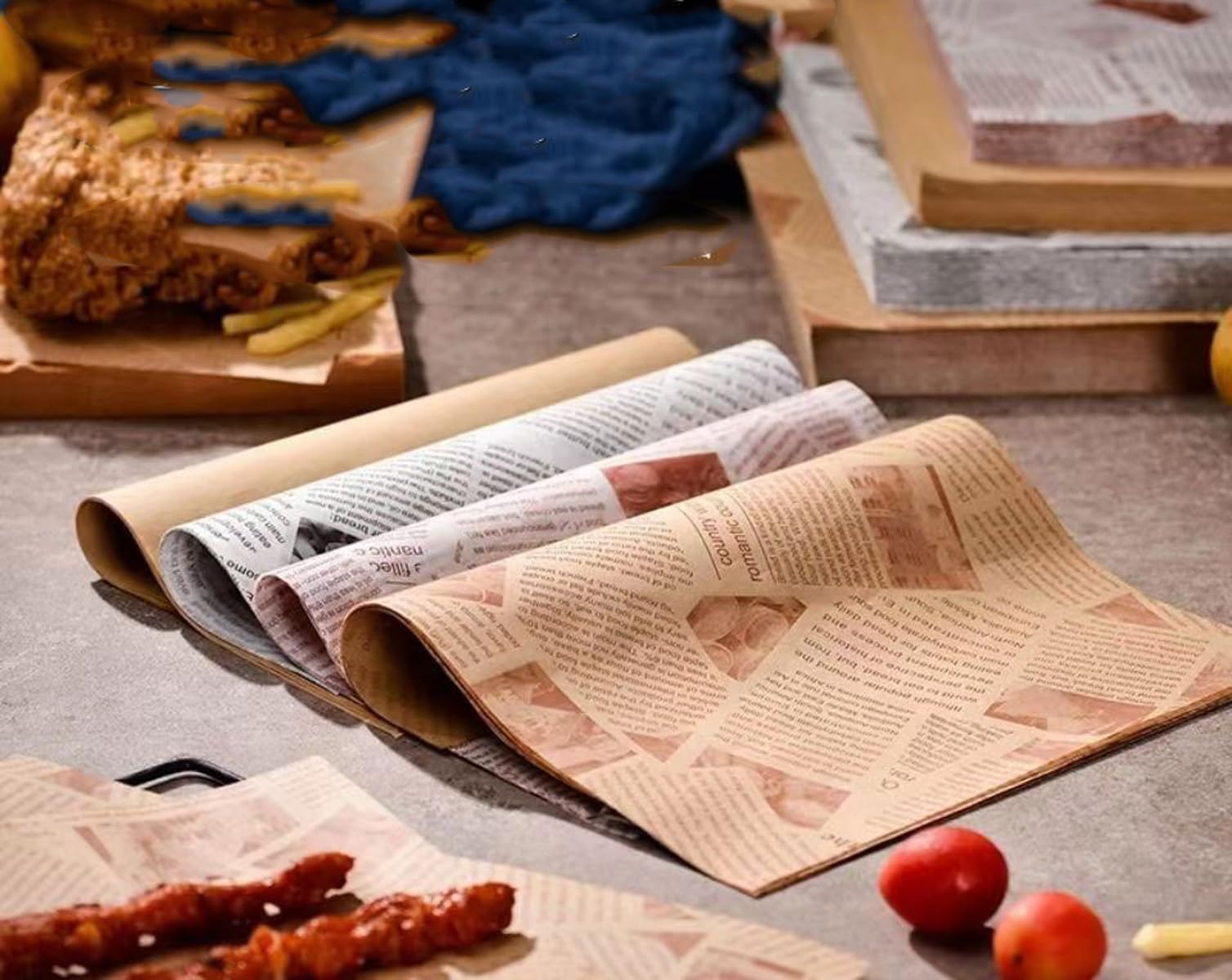 Greaseproof Paper - Hamburger Paper - Baking Paper - Snack Paper - Wrapping Paper - French Fries Paper - Serving Paper - Sandwich Paper - Food Paper - Oil Absorbent - Wrapping Paper Food - French Fries Paper - Kitchen Accessories - Newspaper Print - 100 P - Image 3