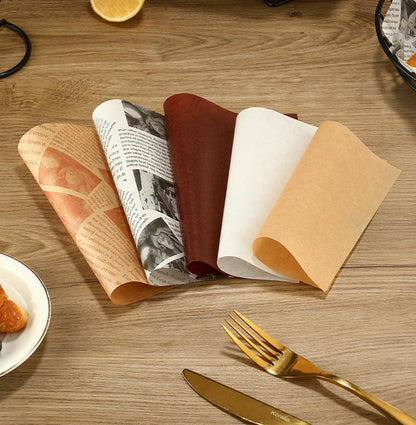 Greaseproof Paper - Hamburger Paper - Baking Paper - Snack Paper - Wrapping Paper - French Fries Paper - Serving Paper - Sandwich Paper - Food Paper - Oil Absorbent - Wrapping Paper Food - French Fries Paper - Kitchen Accessories - Newspaper Print - 100 P - Image 5