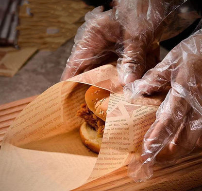 Silicone baking paper wax paper - for cooked food, 100 sheets square kraft paper for absorbing oil, newspaper for sandwich and food baskets, suitable for cakes, bread, fries, pizza, hamburgers, hot dogs - Image 2