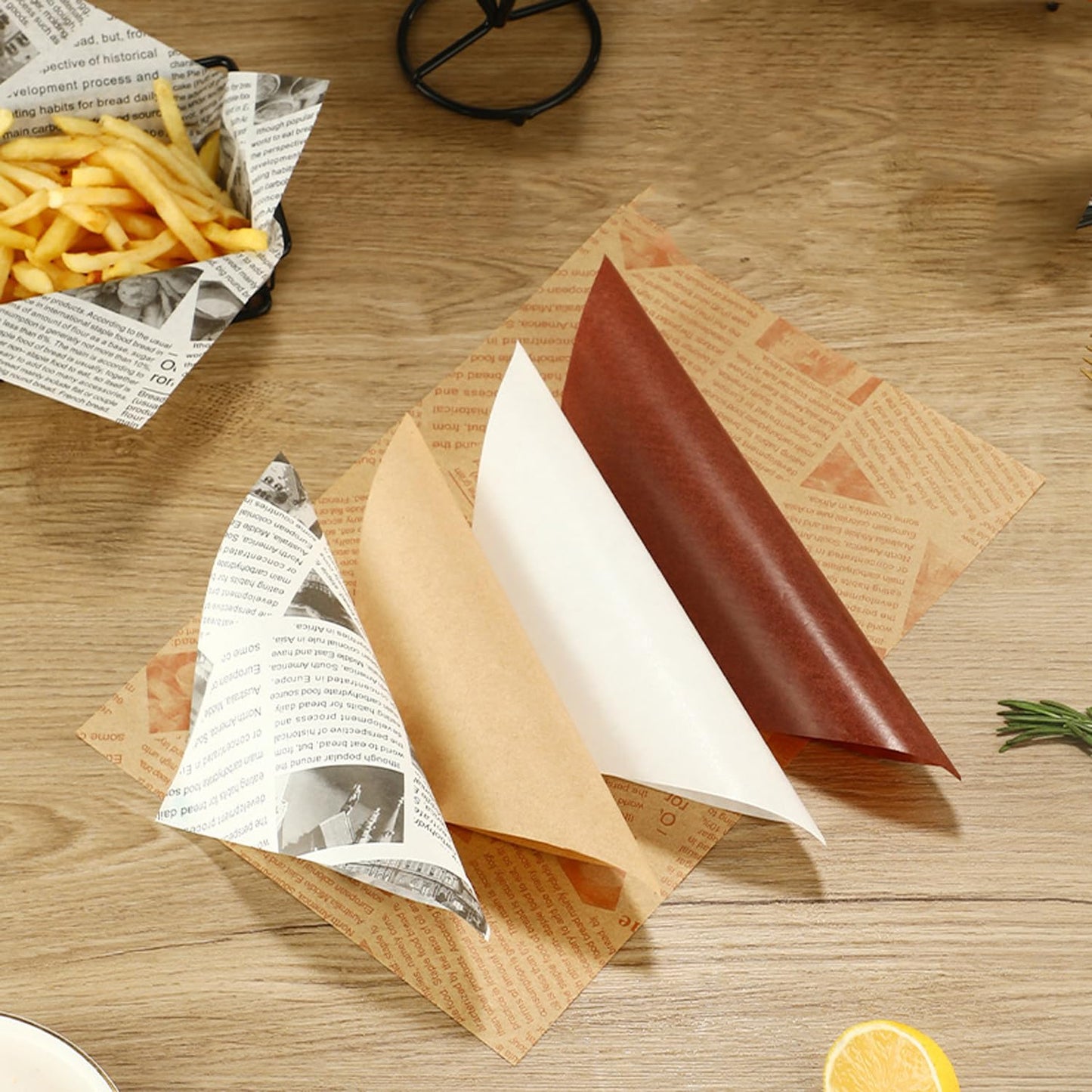 Silicone baking paper wax paper - for cooked food, 100 sheets square kraft paper for absorbing oil, newspaper for sandwich and food baskets, suitable for cakes, bread, fries, pizza, hamburgers, hot dogs - Image 5