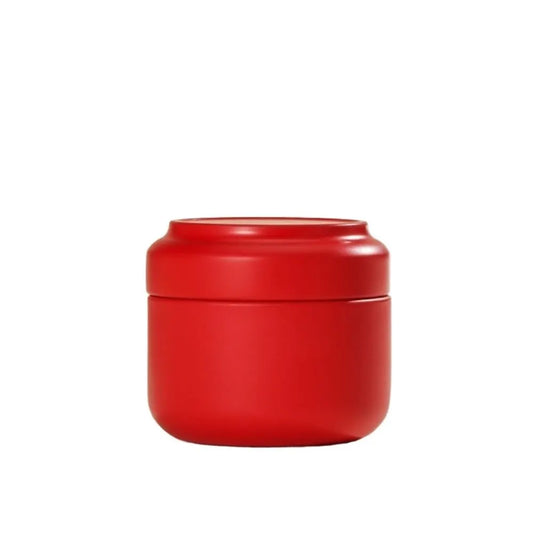 Round Metal Tea Caddy with Secure Lid for Loose Leaf Tea, Coffee, Sweets and Small Dry Goods, Compact Kitchen Storage Tin, Dark Red