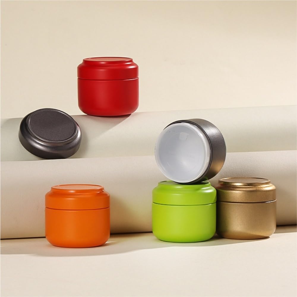 Tea Box - Portable Mini Tea Caddy, Large Tea Storage Container, Small Round Tin Coffee Caddy - Image 5
