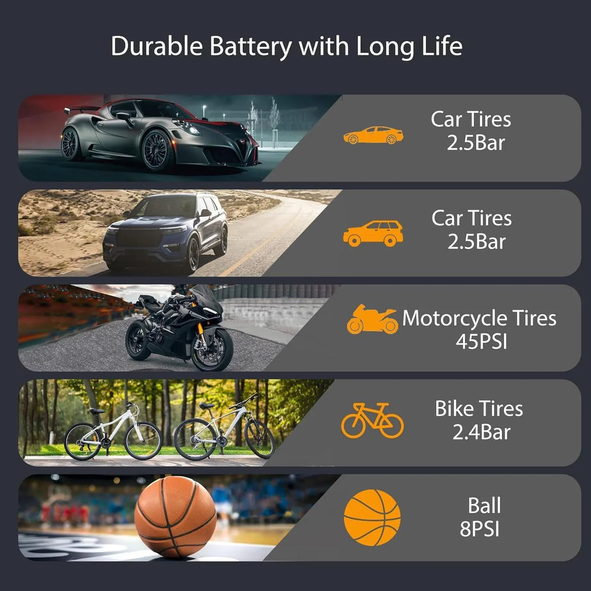 Bicycle pump, Portable digital air pump for cars, handy and Cordless rechargeable, suitable for motorcycles, bicycles - Image 2