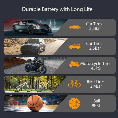 Bicycle pump, Portable digital air pump for cars, handy and Cordless rechargeable, suitable for motorcycles, bicycles - Image 2
