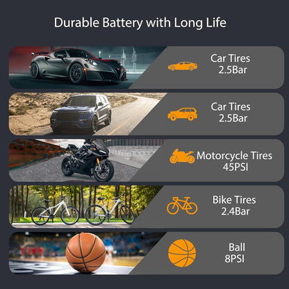 Bicycle pump - Portable digital air pump for cars, handy and wirelessly rechargeable, suitable for motorcycles, bicycles, boats and car tires. - Image 2