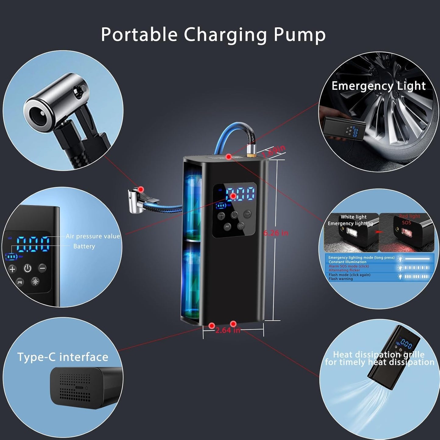 Bicycle pump - Portable digital air pump for cars, handy and wirelessly rechargeable, suitable for motorcycles, bicycles, boats and car tires. - Image 5