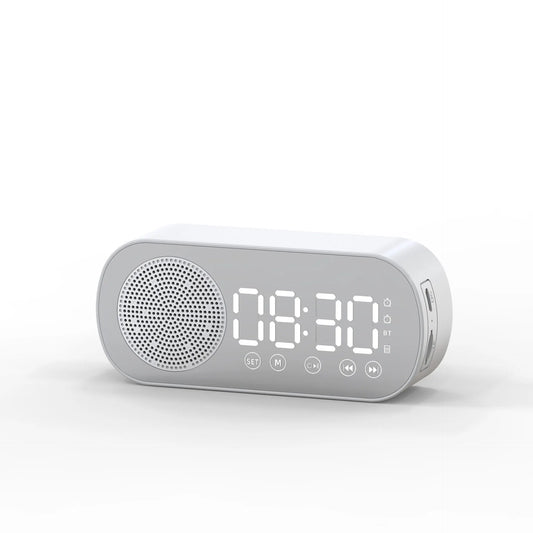 1 Piece Digital Alarm Clock with Bluetooth Speaker, Mirror Display and Adjustable Night Light for Bedrooms and Bedside Use, White